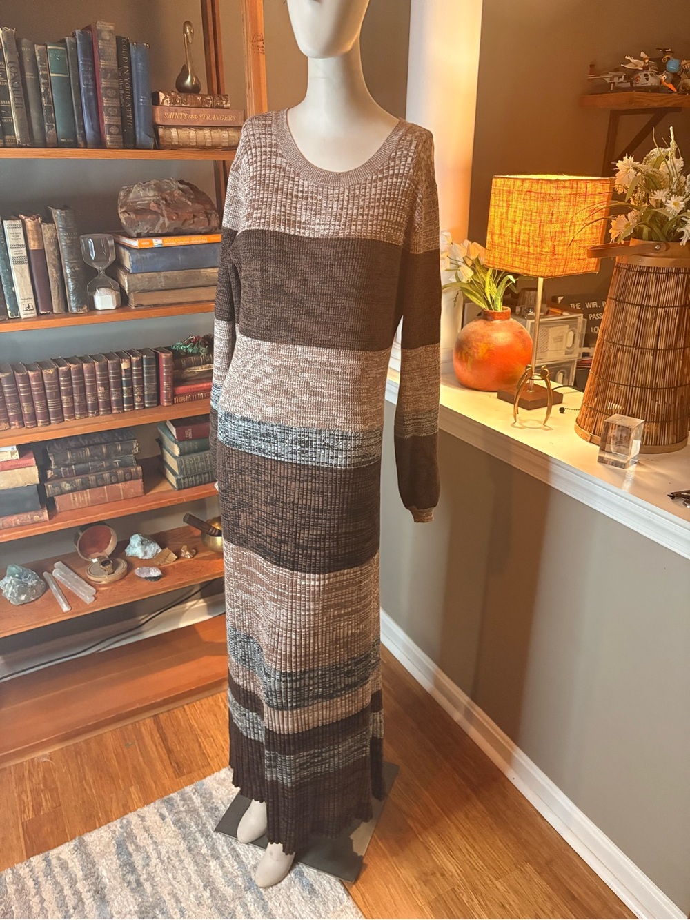 Treasure & Bond Brown and Cream Striped Knit Sweater Dress